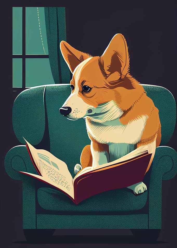 Cute Corgi Reading A book