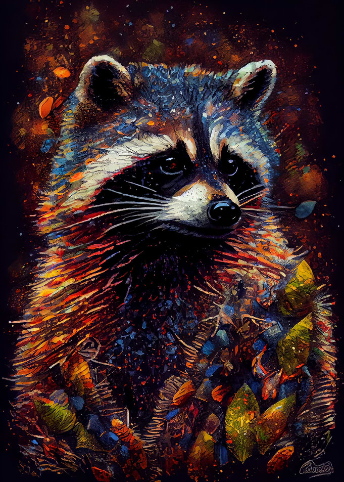 Raccoon Ink Painting