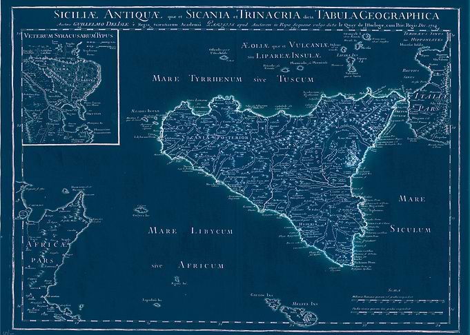 Vintage glowing Sicily map