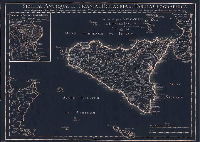 Vintage glowing Sicily map
