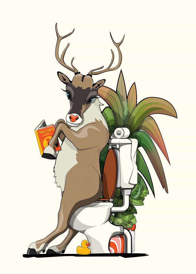 Reindeer Using Toilet