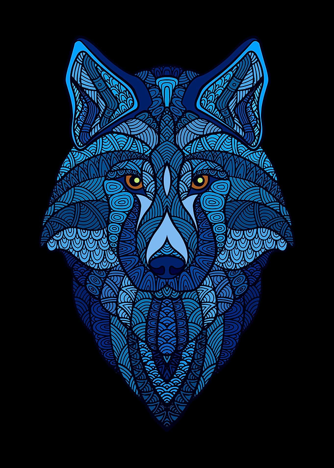Wolf with blue doodles