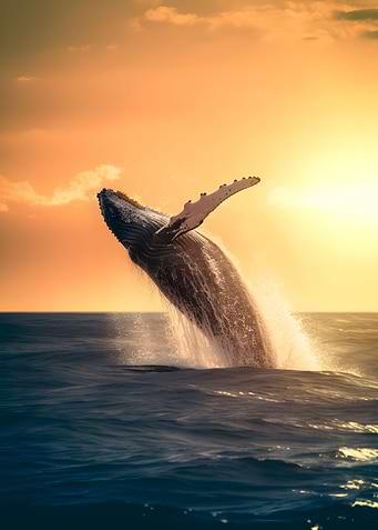 Whale jumping in the sea