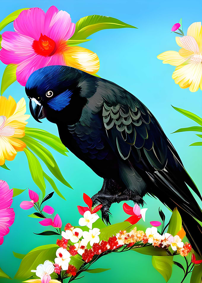Black cockatoo sitting on