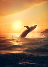 Whale jumping in the sea