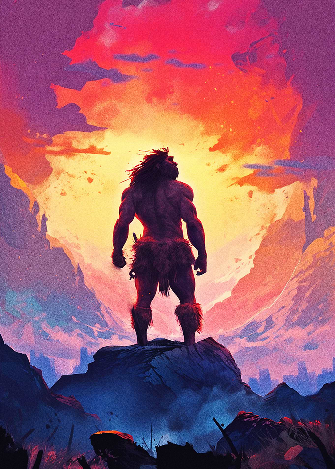Ancient Man Gazing at Dusk