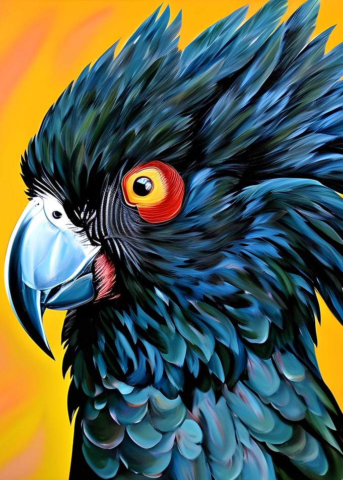 Black cockatoo on a yellow