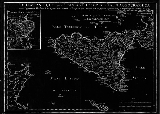 Vintage black Sicily map