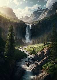 Waterfall in Forest Nature