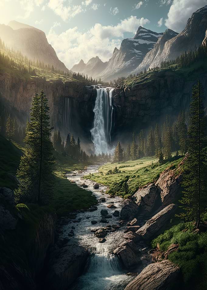Waterfall in Forest Nature