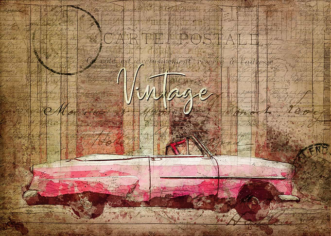 Pink old car poster