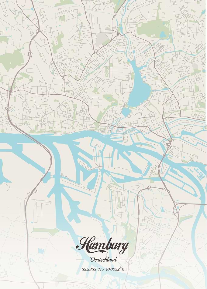 Hamburg city map vintage