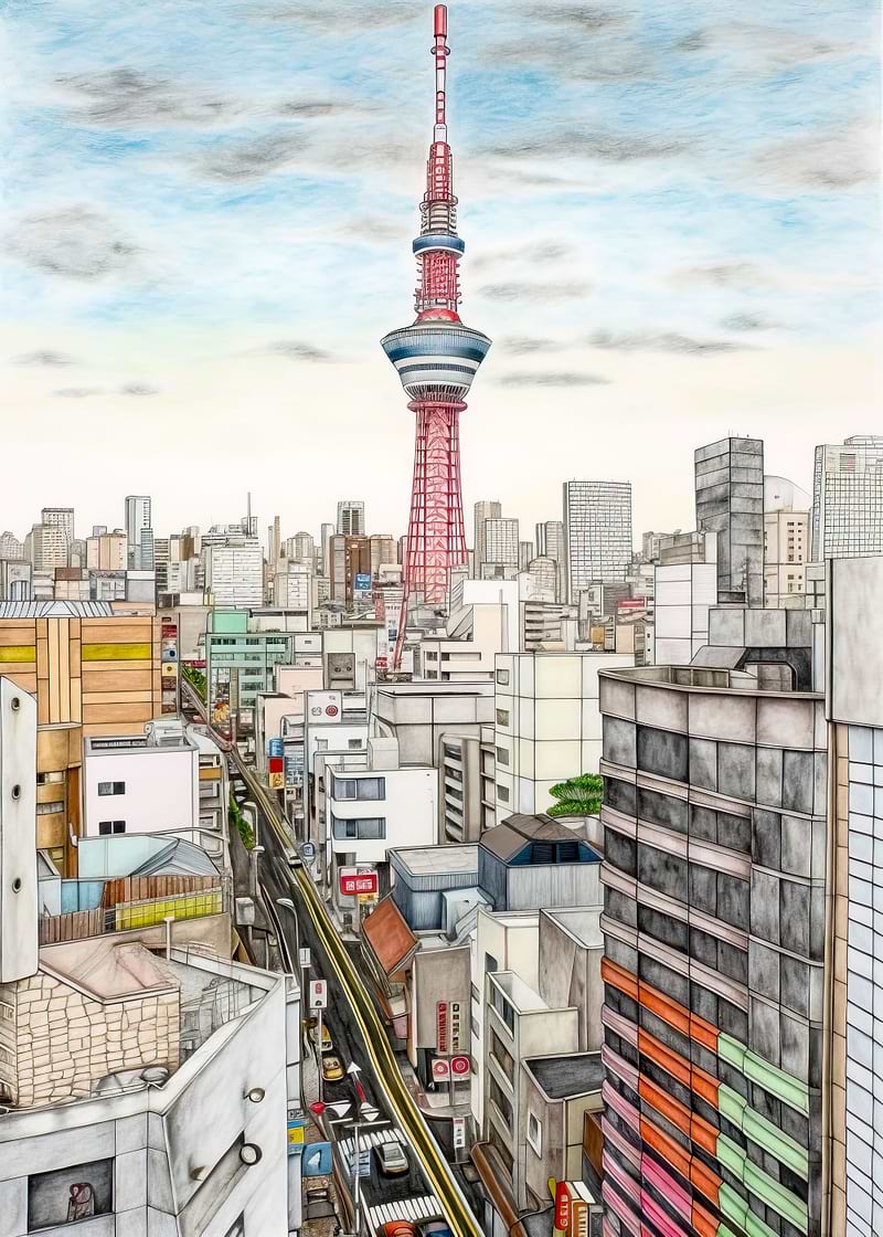 Colorful Tokyo Cityscape — metal poster wall art