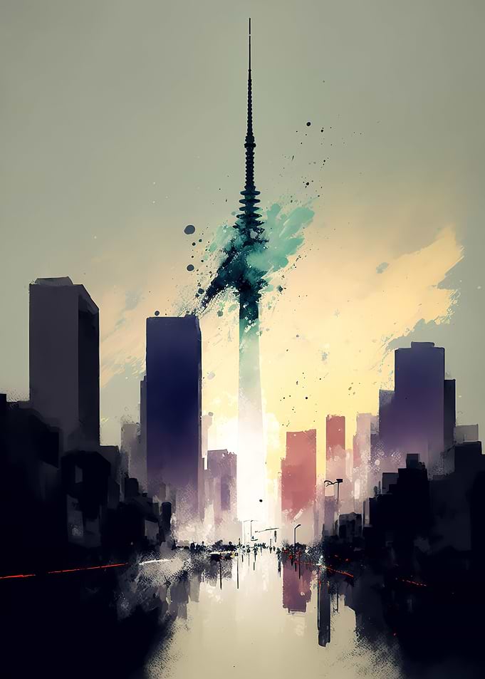 Tokyo city watercolor