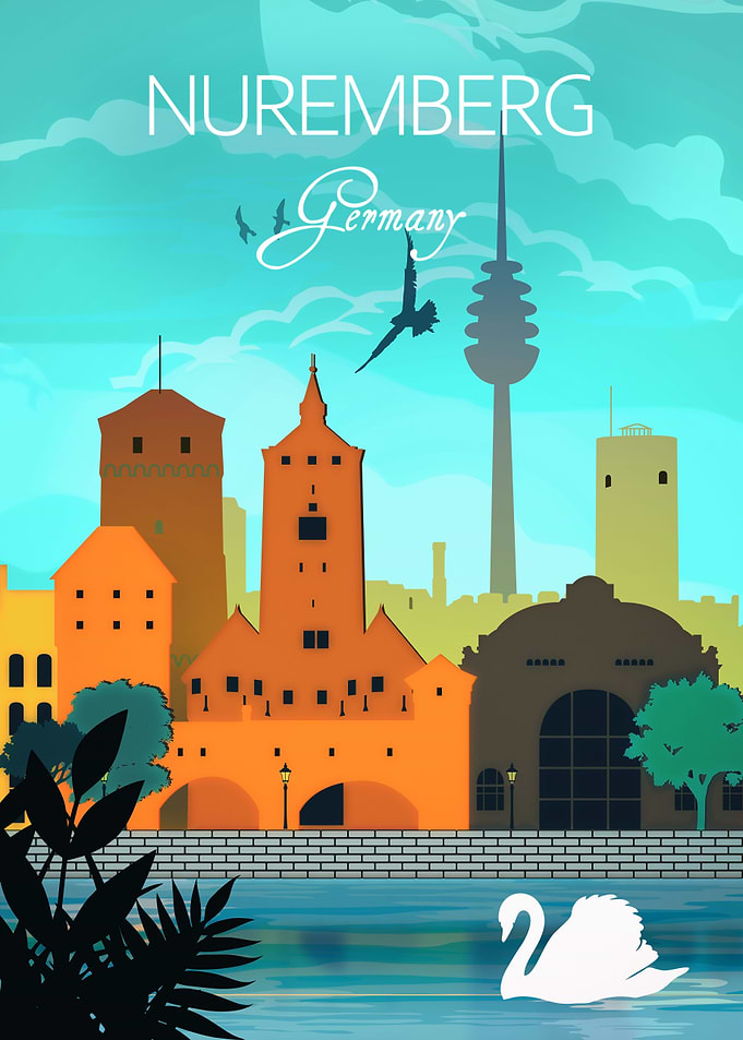 Nuremberg Skyline Retro Po