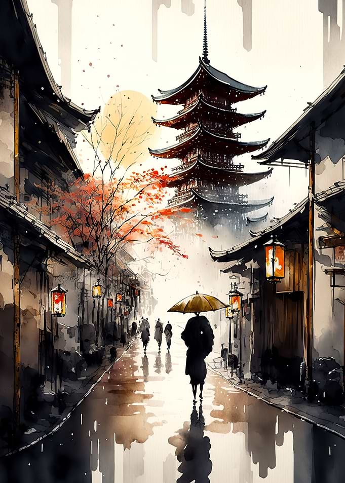 Tokyo city watercolor