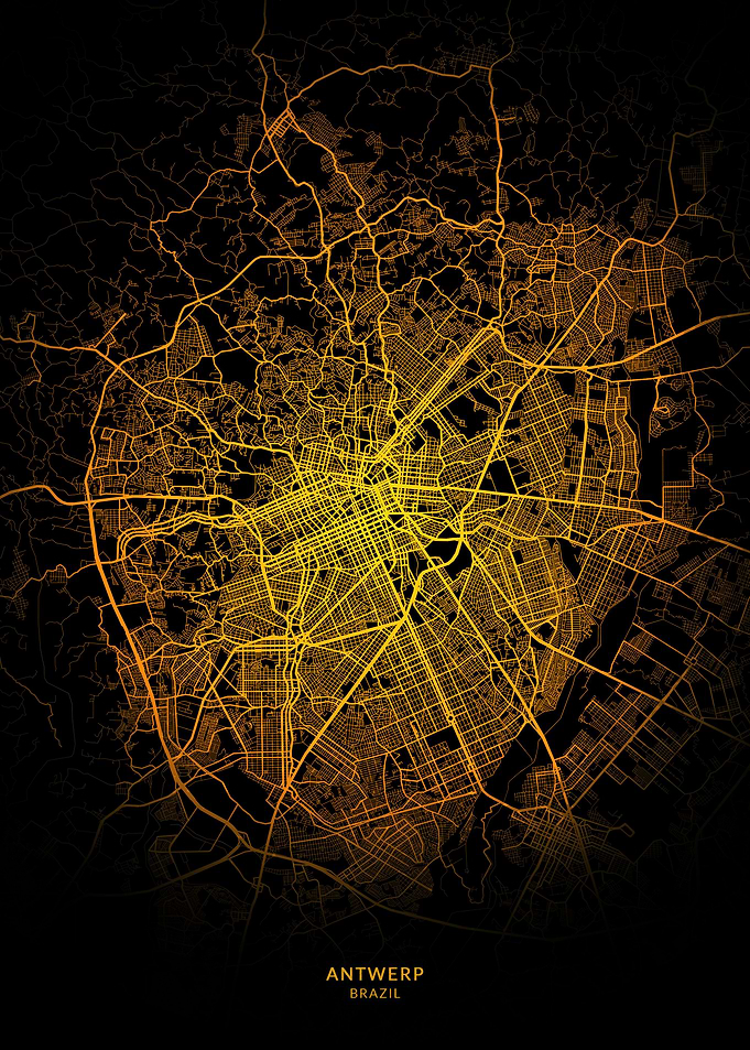 Anwerp City Map Gold