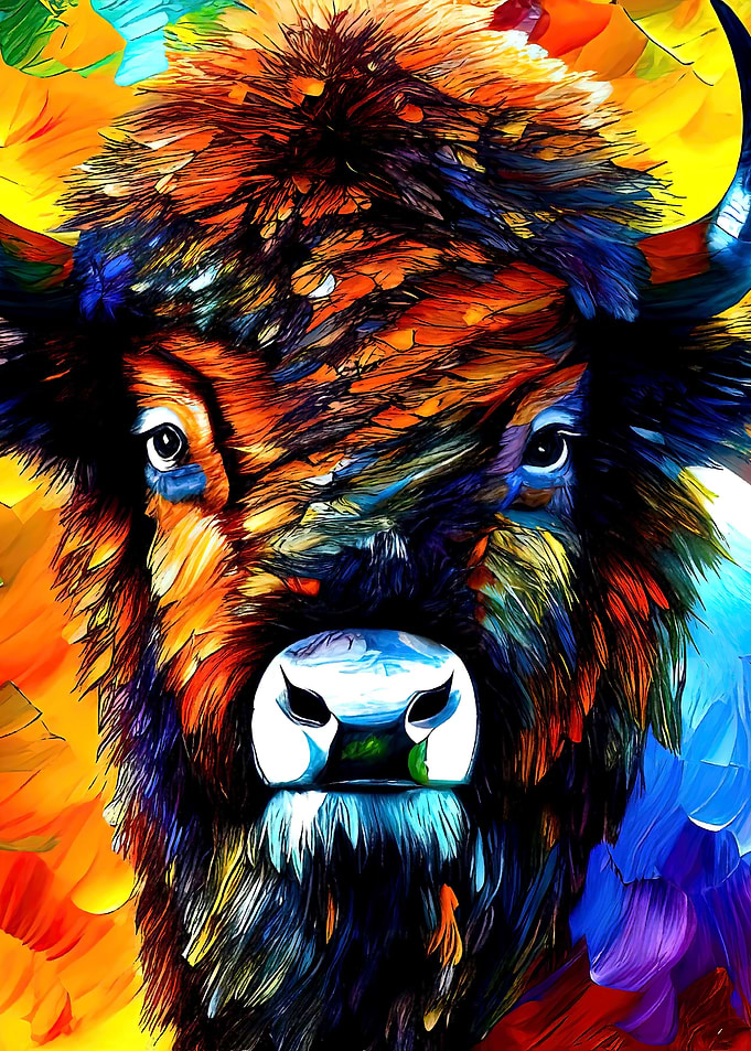 Colorful Bison Head Art