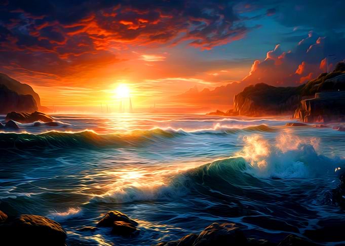Sunset on ocean