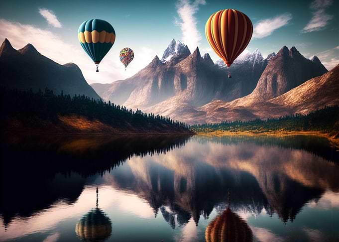 Air Hot Balloons over Lake