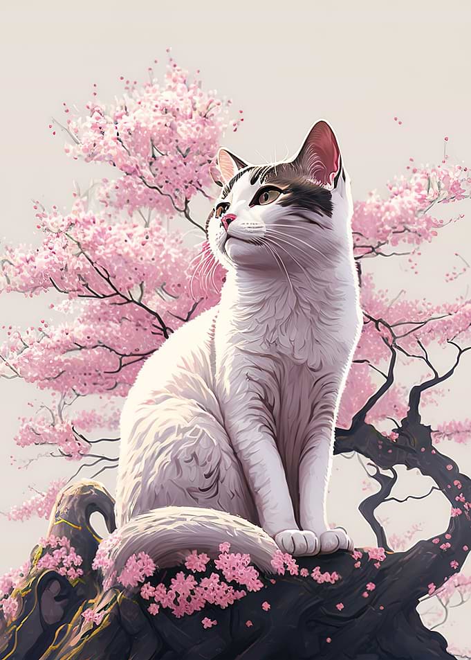 Cat Cherry Blossoms
