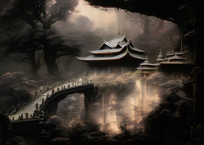 Japanese palace and bridge