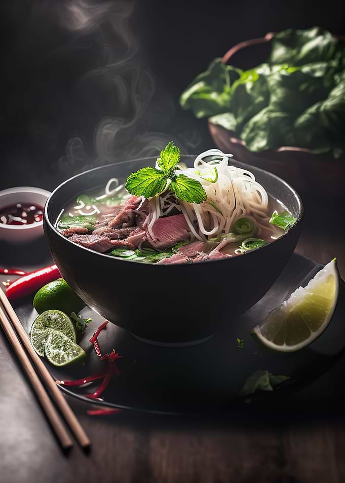 Asian pho noodle soup