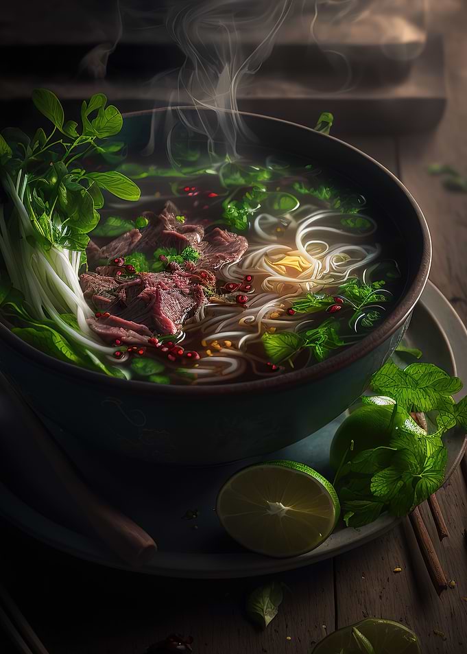 Asian pho noodle soup