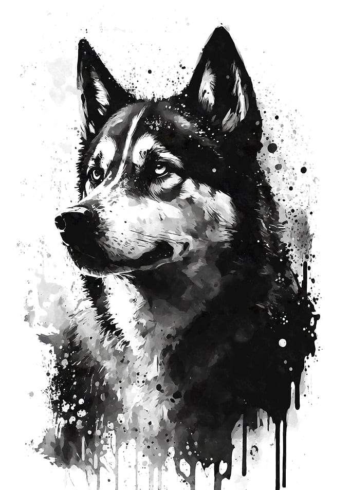 Siberian Husky Black Ink