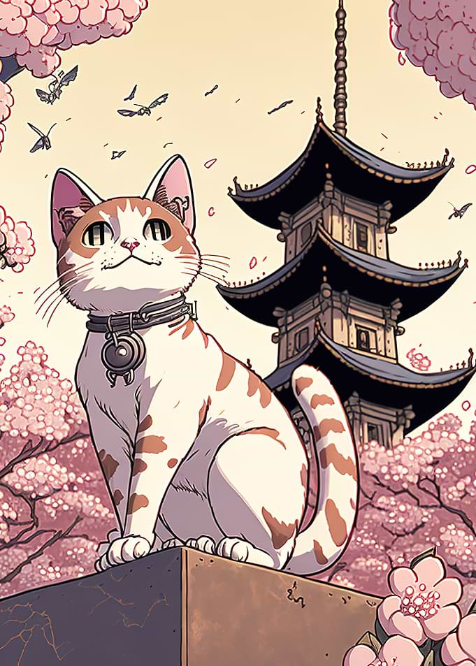 Cat Cherry Blossoms