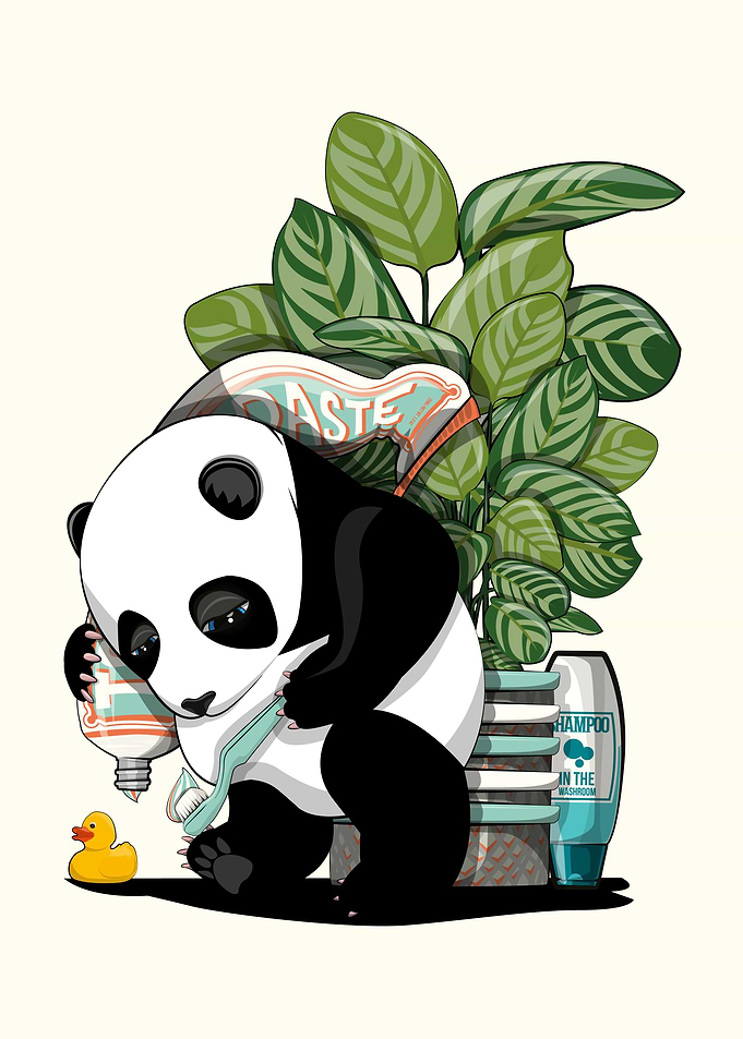 Panda Cub Cleaning Teeth