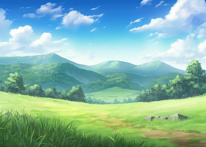 Grass Field with Mountains