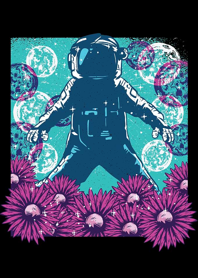 Astronaut Flowers Moon