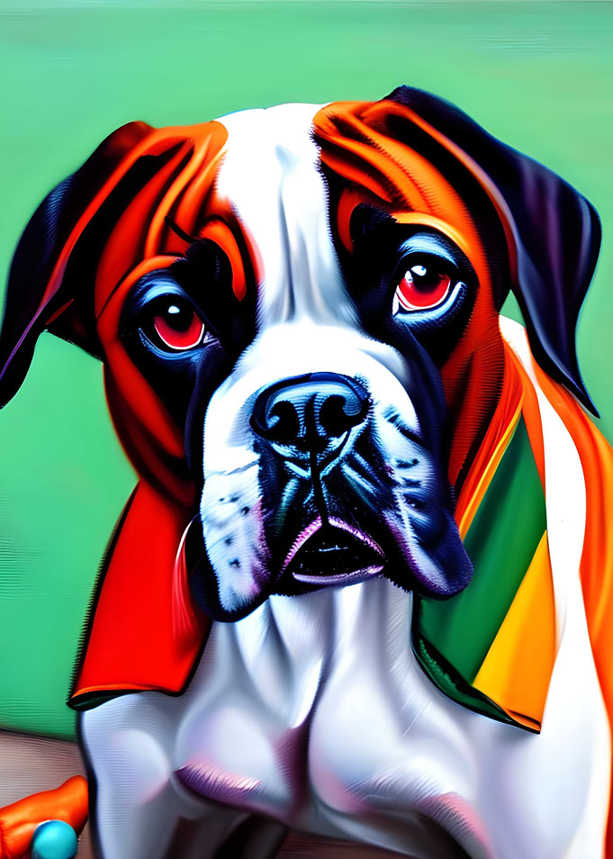 Boxer dog with red eyes
