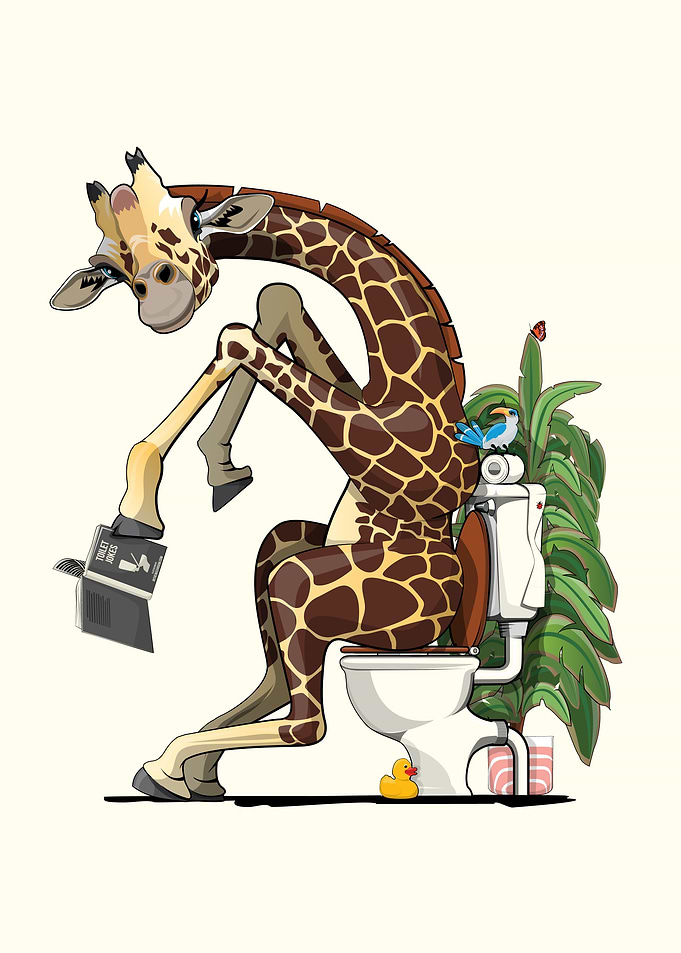 Giraffe Using the Toilet
