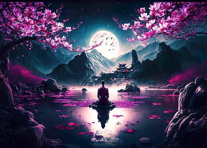 Japanese Monk Meditating