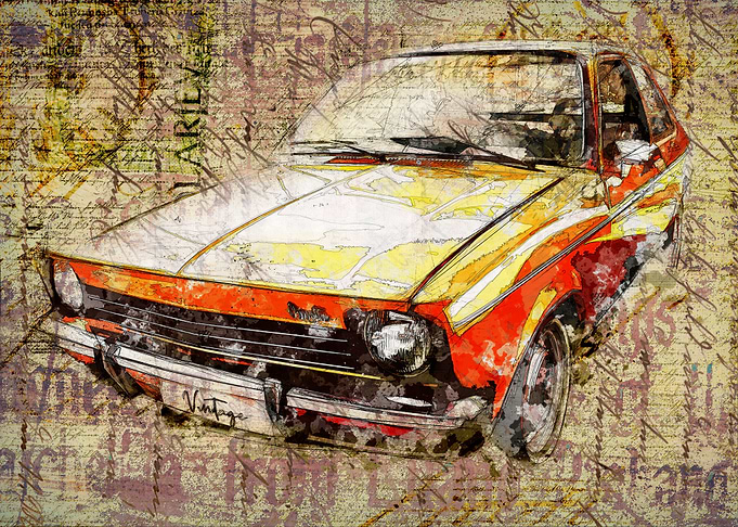 orange vintage car poster