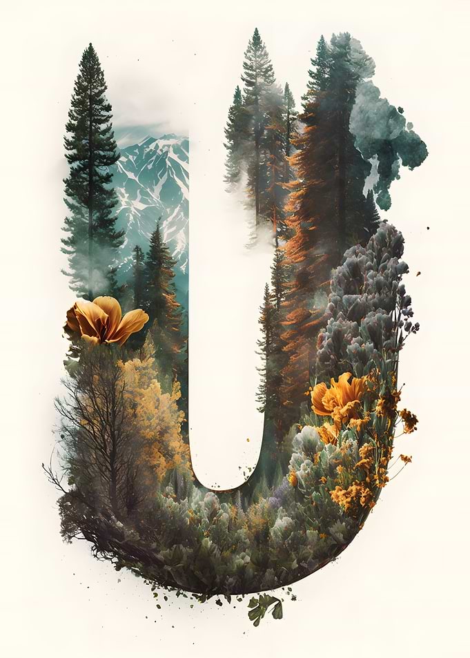 Letter U Double Exposure