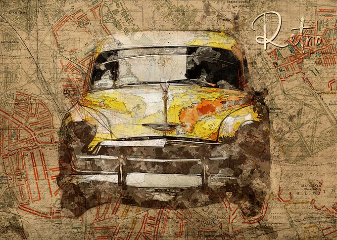 yellow car retro poster