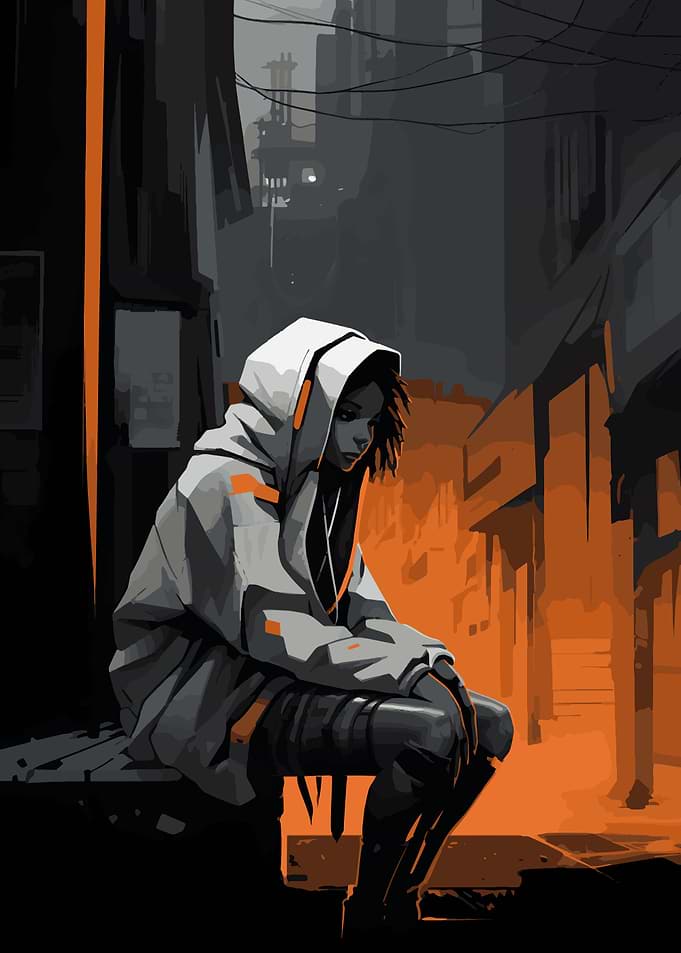 Lonely City Girl Painting