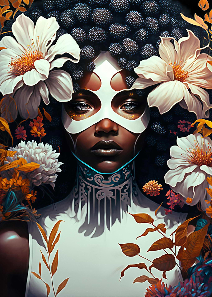 Floral African Girl Afro
