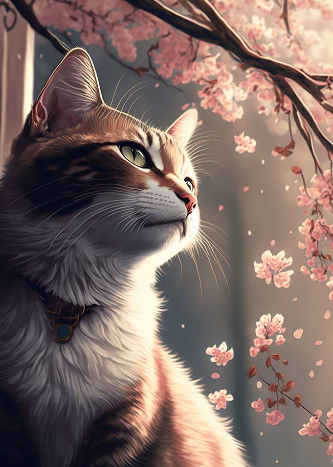 Cat Cherry Blossoms