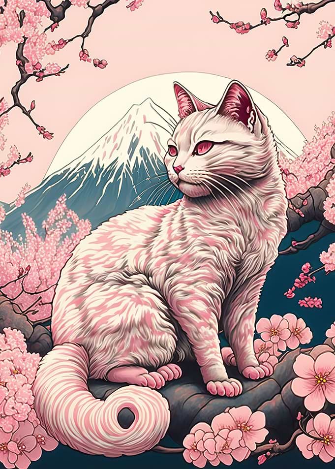 Cat Cherry Blossoms