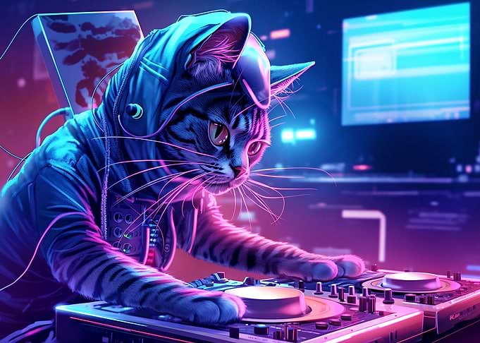 Cyberpunk cat rapper DJ