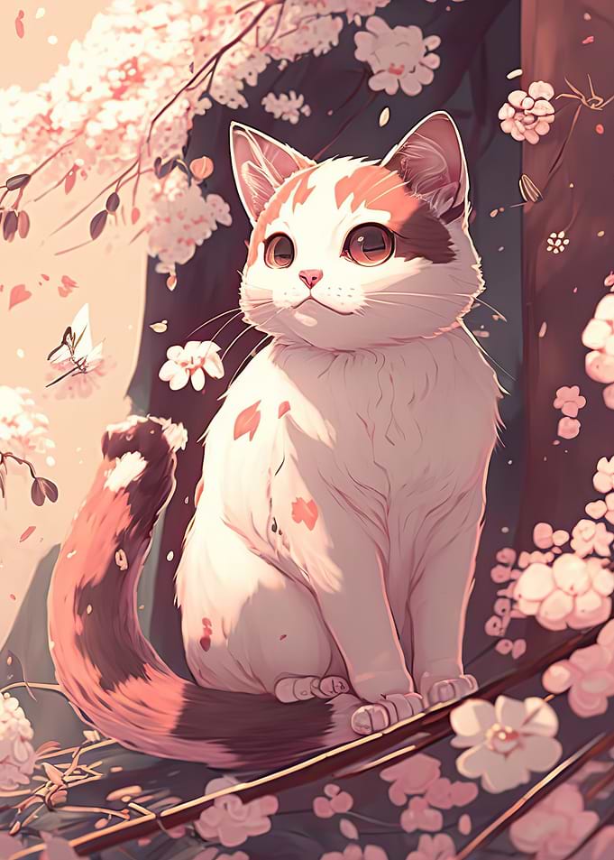 Cat Cherry Blossoms