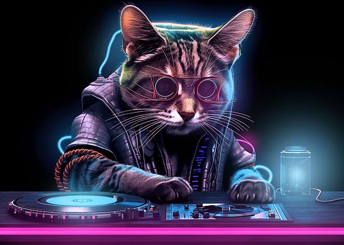 Cute Cyberpunk cat DJ