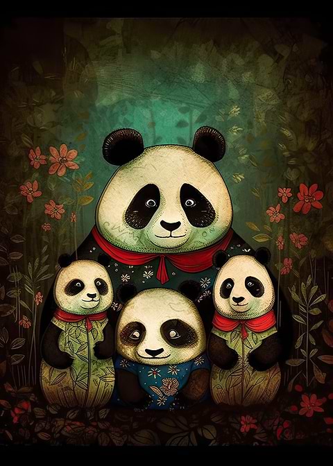 Panda Paradise — kids room metal wall art