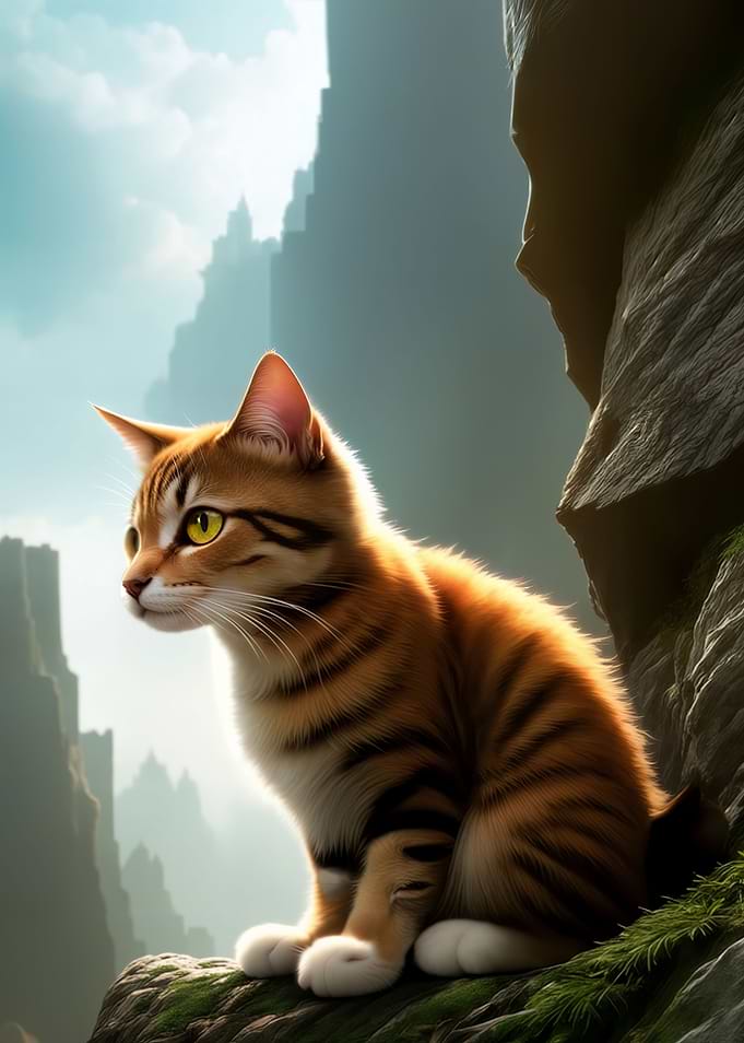 Cat waiting in the mountai