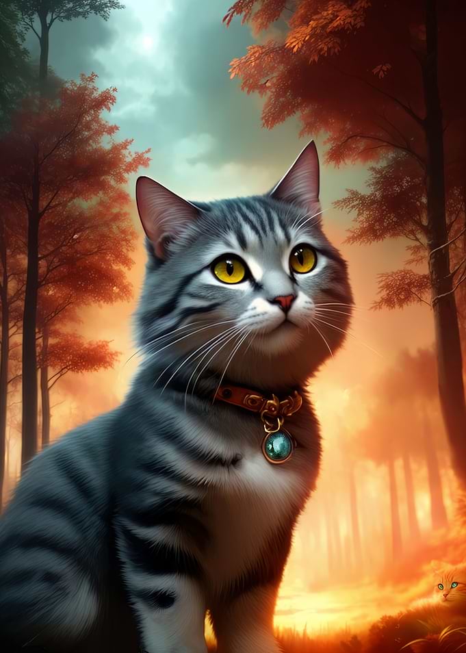 Cat in the red forest