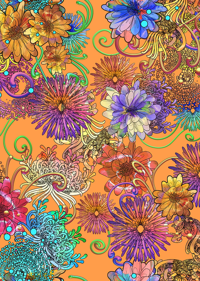 colorful flowers on orange